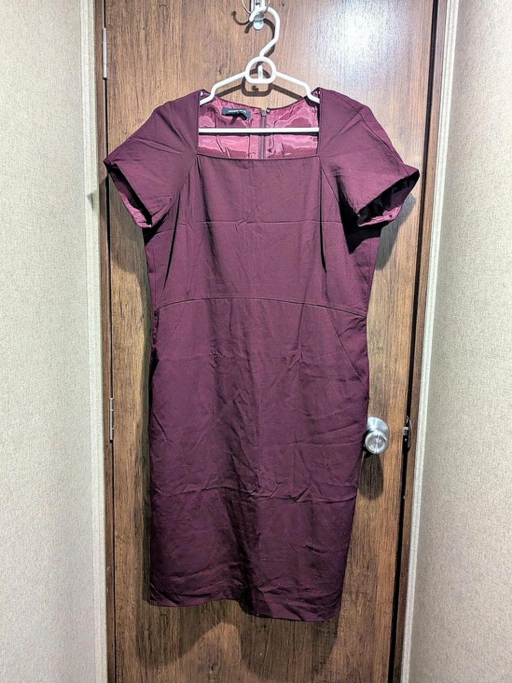 Lafayette 148 New York Square Neck Stretch Wool Sheath Dress Burgundy Size 10